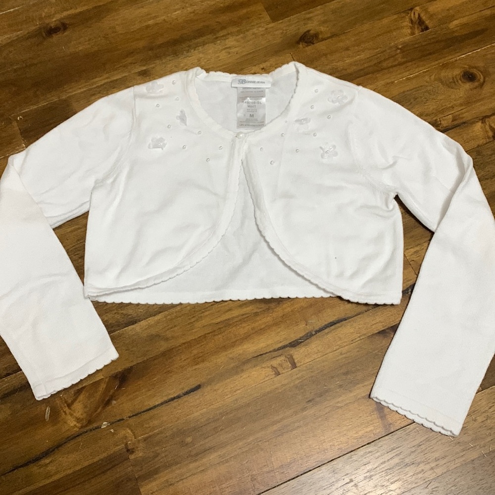Big Girls. Long-Sleeve Rosette-Accented Fully Fashioned Cardigan. Size M